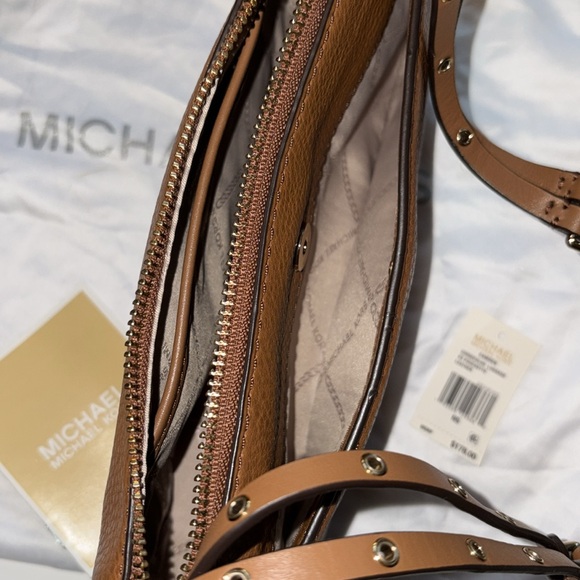 Michael Kors Camden XS Leather Pouchette Bag | Luggage Brown Tan Gold - Picture 12 of 14